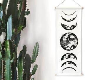 Moon Tapestry | Moon Phase Tapestry, Lunar Tapestry, Boho Decor, Moon Wall Hanging, Nursery Decor, Boho Tapestry, Moon Phases Space Tapestry