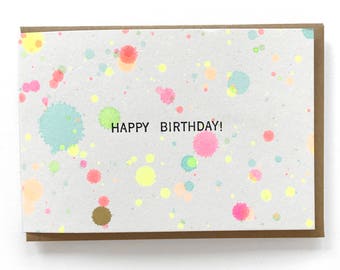 Neon Birthday Card, Birthday Card, Happy Birthday Card, Happy Birthday, Artist Card, Handmade Card, neon card, foil card, rainbow card