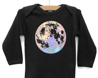 Moon Onesie, Baby Clothes, Moon Shirt, Baby Clothing Unisex Full Moon Baby Bodysuit One Piece Silver Moon Print Full Moon Bodysuit Space