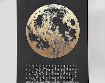 2026 Moon Phase Calendar | Gold Moon Wall Calendar | Metallic Ink Silkscreen Art Print