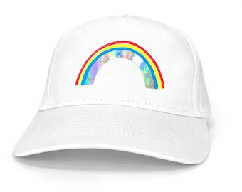 Kids Rainbow Sun Hat, Hand Painted Hologram Rainbow Hat, Glitter Rainbow Hat, Rainbow Kid Gifts, Glitter Rainbow Gift, Adjustable Unisex Hat