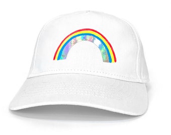Kids Rainbow Sun Hat: Hand-Painted Hologram Glitter, Adjustable Cotton