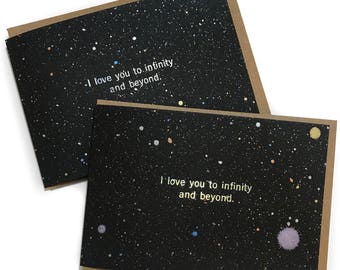 I Love you to Infinity and Beyond, Love Card, Love Cards, Valentine Card, Anniversary Card, I Love you Card, space card, Girlfriend card