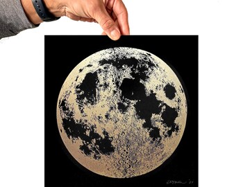 Metallic Gold Full Moon Art Print: Hand-Printed Lunar Design