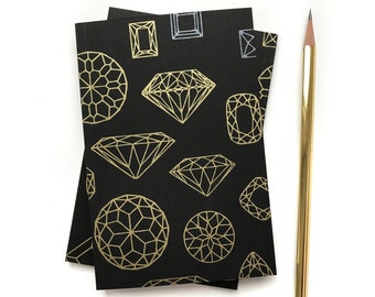 Golden Diamonds Journal, 1st Anniversary Paper Gift, Small Diamond notebook, Paper Wedding Gift, geometric cut diamond, pocket size notebook