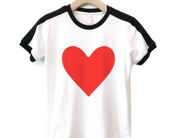 Big Love Red Heart Valentine T-shirt, Retro Printed Neon Red