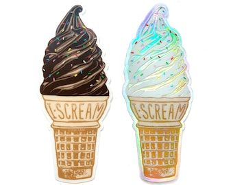 Ice Cream Cone Sticker, Soft Serve Ice Cream, I Scream, Waterproof Sticker, Birthday Sticker, Vinyl Hologram stickers, sticker collector