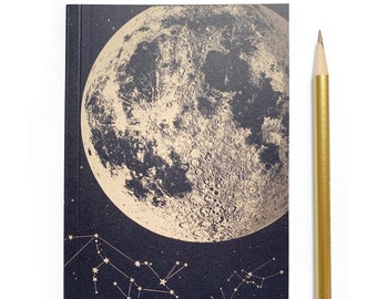 Zodiac Notebook, Space Moon Journal, small blank notebook, moon notebook, space journal, small notebook, Moon art with animals constellation