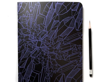 Purple Amethyst Crystal Notebook, Amethyst print, Blank Crystal Sketchbook, Crystal Gift for her, Hand printed notebook, crystal lover gift