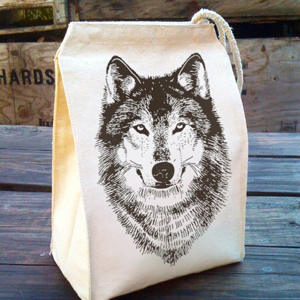 Wolf Lunch Bag, Reusable Lunch bags, hungry like a wolf, Waldorf Lunch Bag, Lunch Box, Lunch Tote, Lunch Box, Kids Canvas Lunch Bag