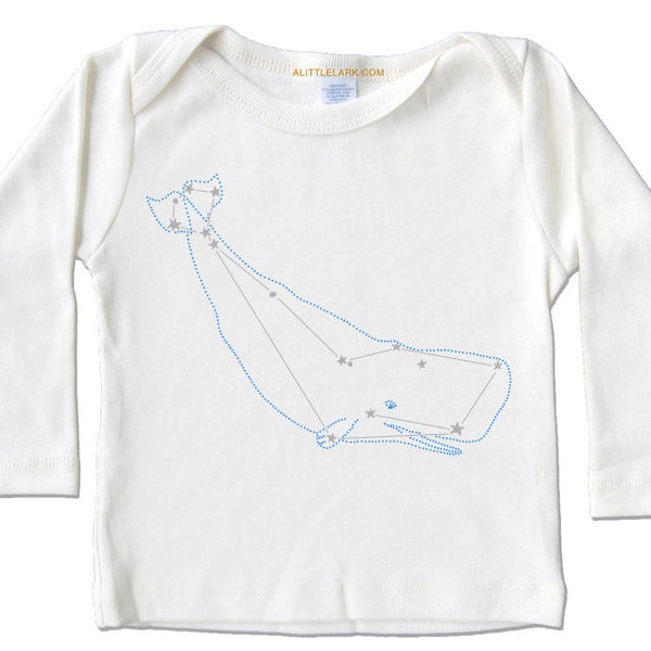 SALE Blauwal Shirt, Sternbild Bio Baby Shirt, Wal Cetus, Baby Jungen Geschenk, Baby Kleidung, Wal Stern Sternbild Baby-Dusche-Geschenk