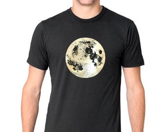 Space Moon T-Shirt, Mens Moon tShirt, Full Moon t-shirt, Gold Moon shirt, Pearl Moon Shirt, Organic Clothing, Astronomy shirt, Moon Print