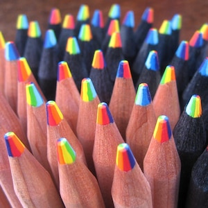 Colored Pencils Laying In Row Colorful Rainbow Set Stock