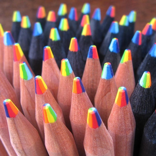 Crayons de couleur arc-en-ciel / Crayons arc-en-ciel / Crayons arc-en-ciel en bois naturel / Fournitures scolaires / 7 couleurs dans un crayon / Crayons arc-en-ciel mignons