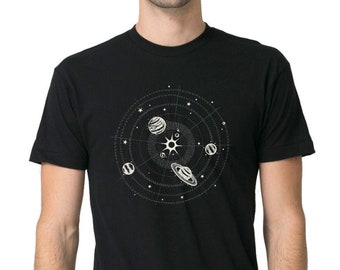 Men's Solar System Shirt, Planets T Shirt, Space Shirt, Space Graphic Tee for Men, Black Planets Shirt, Space Gift For Men, Astronomy Gift