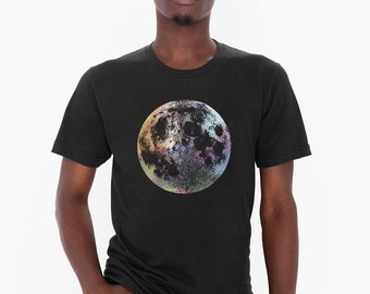 Mens Silver Moon Shirt, Hologram Foil Moon T-Shirt, Moon graphic tee shirt for him, Space Clothing, Stellar Gifts, Astronomy Moon shirt