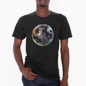 Camicia Luna Argento Uomo, T-Shirt Luna Ologramma Foil, T-shirt grafica Luna per lui, Abbigliamento Spaziale, Regali Stellari, Camicia Luna Astronomia