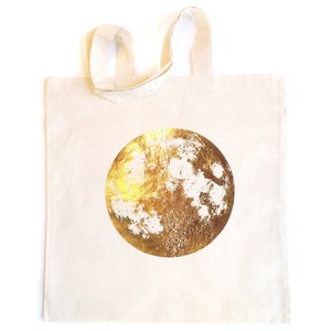 Gold Full Moon tote bag, natural, black or navy blue, metallic screenprint on cotton, eco-friendly and reusable, Silver copper pearl gold