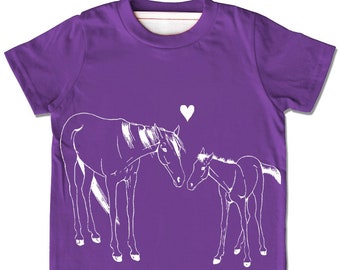 SALE HORSE shirt, Organic Kids Clothes, Purple horse shirt, horse and foal shirt, girls horse t-shirt, baby shower gift, baby girl outfit