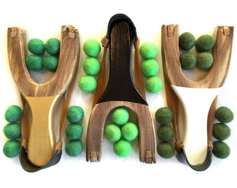 2-Pack Wood Bamboo Style Slingshot Toys - Wooden Catapult For Hunting & Fun
