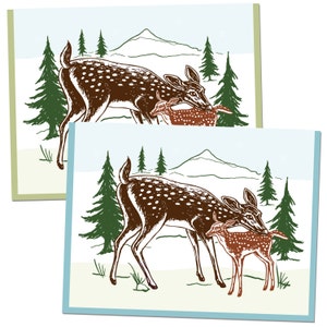 Schachtel mit 6, A2 Kitz Reh Grußkarten, innen blanko, original Baby Tier Tundra Wald Design, Recycling-Papier, hergestellt in Portland Oreogn