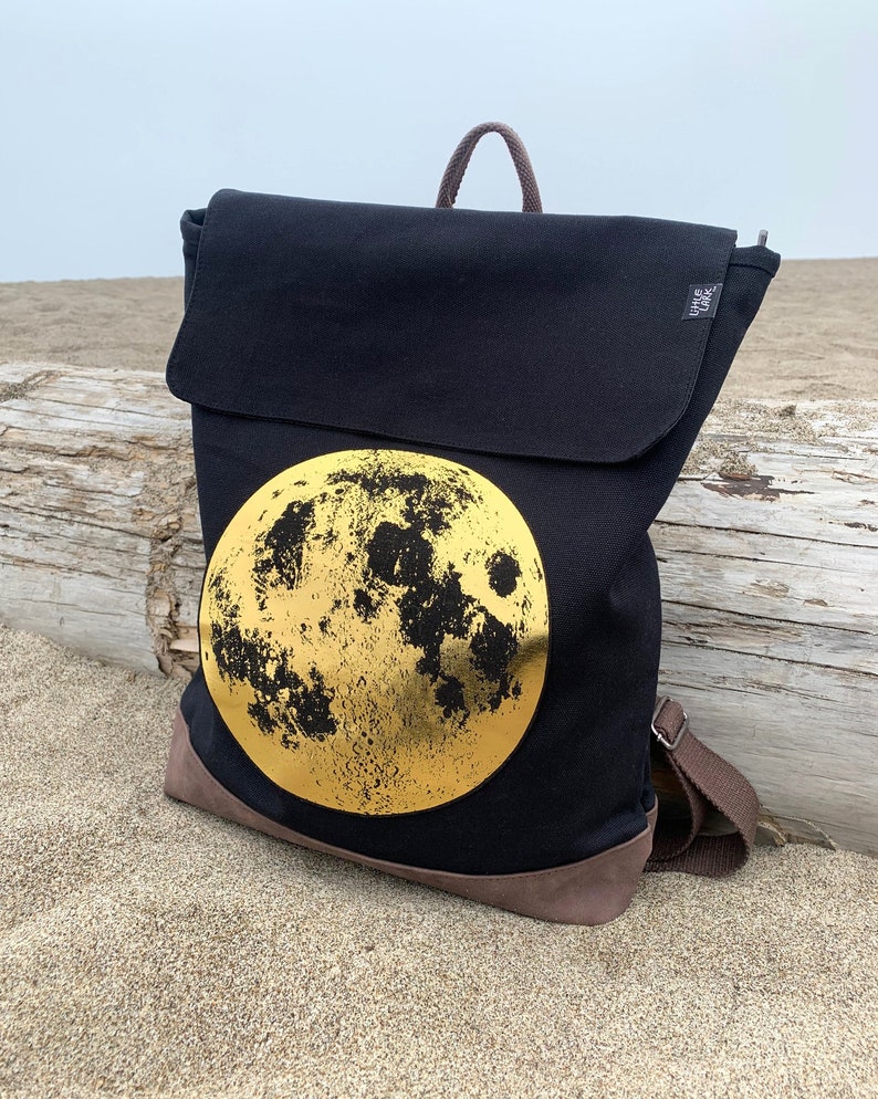 Silver Moon Grey Backpack by Little Lark, Canvas Backpack, Moon Bag, Vegan Backpack, Grey Rucksack, School Bag image 10