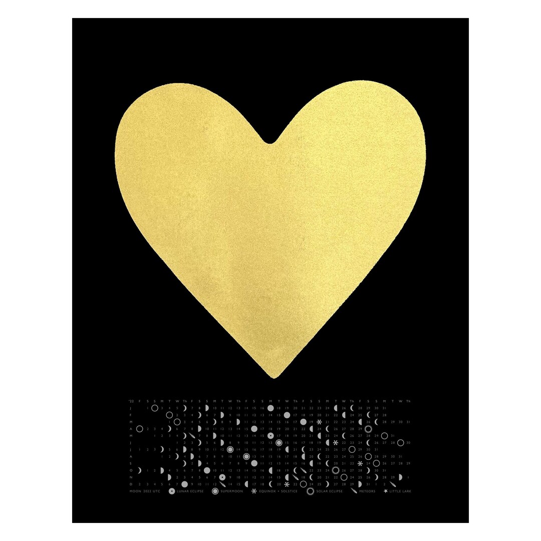 2024 Gold Heart Moon Phase Calendar Solid Heart of Gold Wall Etsy