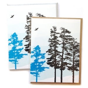 Schachtel mit 6 A2 Größe Schierling Baum Grußkarten, innen blanko, rad original Winter Wald Design, Recycling-Papier, hergestellt in Portland Oreogn
