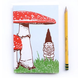 Small Journal, Blank Notebook, Artist Sketchbook, Gnome Journal, small blank sketch pocket book, Woodland garden gnomes gift, recycled paper image 2