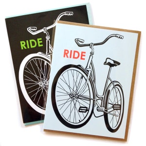 Box of 6 A2 size Bike Greeting Cards, blank inside, rad old school Ride Schwinn Bicylce design, recycled paper, made in Portland Oreogn