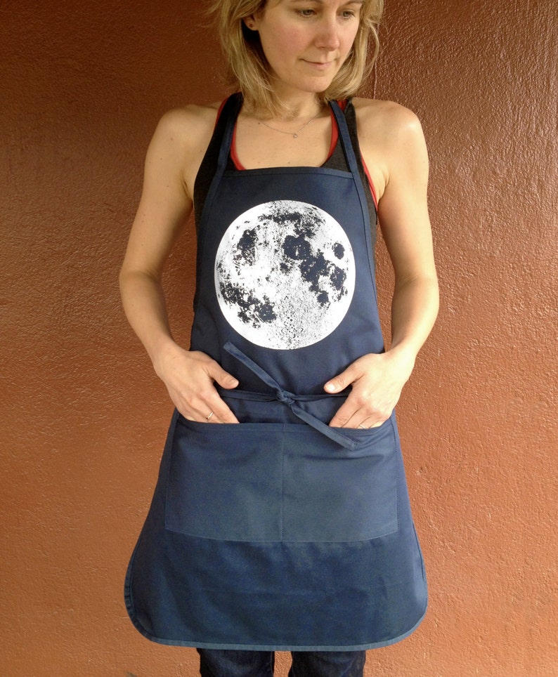 Kitchen Apron, Moon Apron, Baking Apron, Copper Gift, Space Kitchen Apron, barista apron, housewarming gift, apron for baking, gift for her image 3