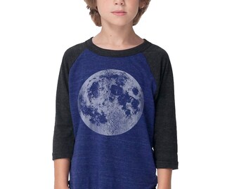Kinder Vollmond Raglan Shirt: Blau-Grau Astronomie T-Shirt