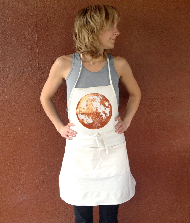 Kitchen Apron, Moon Apron, Baking Apron, Copper Gift, Space Kitchen Apron, barista apron, housewarming gift, apron for baking, gift for her image 1