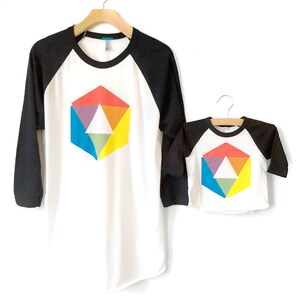 Color Wheel Raglan Shirt, bright white long sleeve t-shirt for toddler, and youth. Rainbow colors. originial Little Lark design image 2