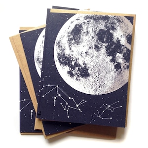 Carte Lune, Cartes Lune vierges, Love you to the Moon, Box of Moon Cards, Cartes de vœux lunaires au format A2, constellation lunaire, papier recyclé