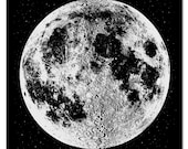 Moon Print - Moon Art Print - Grote Zilveren Maan print - Kunst aan de muur - Space Art - Astronomie Print - Zilveren Maan - Wall Decor - Home Decor