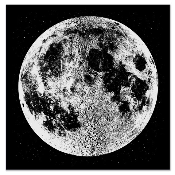 Moon Print Moon Art Print Large Silver Moon Print Wall Art Space