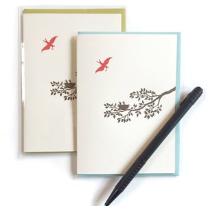 Tarjetas tipográficas, caja de 6 tarjetas de mamá pájaro, tarjeta de nido de pájaros, tarjeta de pájaros bebé de mamá pájaro, tarjetas de felicitación en blanco, tarjeta hecha a mano, tarjeta de naturaleza