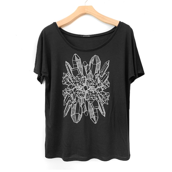 Women's Crystal T-shirt, Slouchy Crystal Graphic Tee, Black