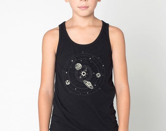 VENTA Camisa del Sistema Solar, Camisetas sin mangas para niños, camisa de astronomía, camisa Cool Space, ropa de ciencia, camisa de planetas, camisa espacial, brillo en camisa oscura