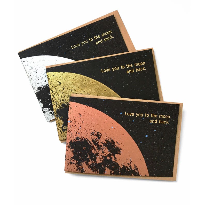 Love you to the Moon and Back Card, Love Cards, moon card, Anniversary Card, Valentine Card, I Love you Card, Girlfriend card, Gold Moon image 2