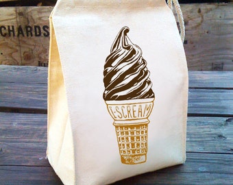 I Scream for Ice Cream Lunch Bag, Kids Lunch Bags, Reusable Cloth Lunch bag, School Lunch box, Back to School, Ice Cream lover gift