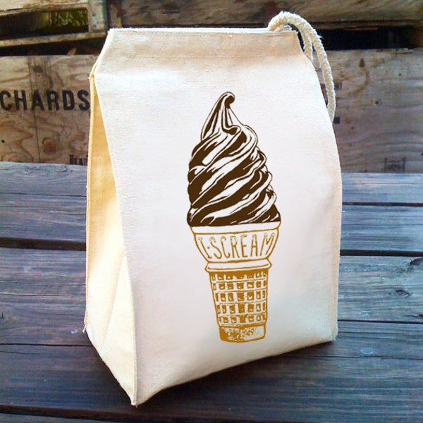 I Scream for Ice Cream Lunch Bag, Kids Lunch Bags, Reusable Cloth Lunch bag, School Lunch box, Back to School, Ice Cream lover gift