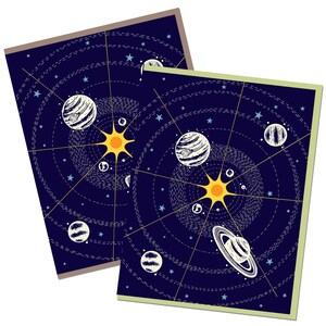 L’espace espace carte, carte du système solaire, cartes de voeux, anniversaire carte, carte de planètes, remerciement, carte d’espace, la carte de papier recyclé