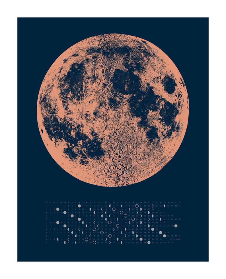 2021 Moon Phase Calendar Navy Moon Print 2021 Lunar Etsy