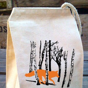 Lunch Bag, Fox lunch bag, Fox Lunch Box, kids Woodland WOLF gift, Cloth lunch bags, reusable washable lunch bags, Cotton Canvas Lunch Bag image 2