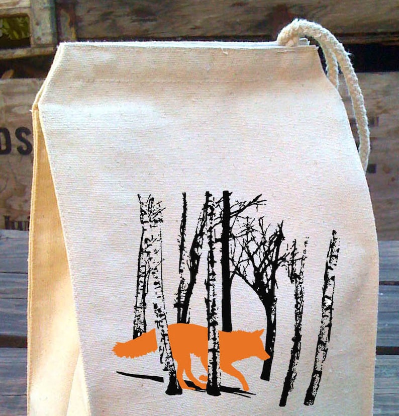 Lunch Bag, Fox lunch bag, Fox Lunch Box, kids Woodland WOLF gift, Cloth lunch bags, reusable washable lunch bags, Cotton Canvas Lunch Bag image 2