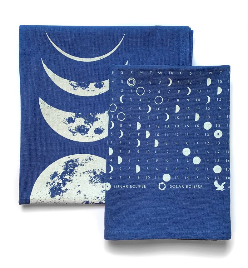 2023 Calendar Towel, 2023 Moon Phase Calendar Kitchen Towel, Moon Phase Chart, Moon Phases Print, Full Moon Calendar, Lunar Calendar Cobalt Blue