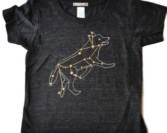 kids Gold Wolf Constellation Shirt, Animal Constellation tshirt, Children Clothing, Baby Boy Gift, Baby Girl Gift, Space Astrology gift