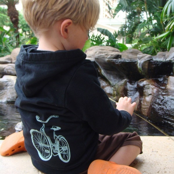 Ride a Bike Hooded Sweatshirt, long sleeve black zipper hoodie, children youth sizes, screenprint